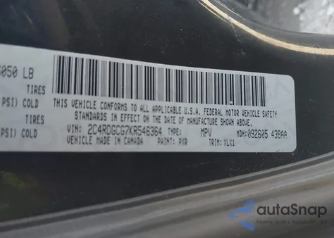 2019 Dodge Grand Caravan Sxt z USA, uszkodzony, nr VIN 2C4RDGCG7KR546364